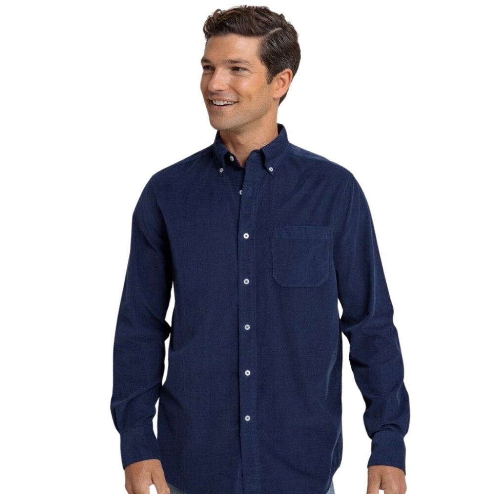 Southern Tide Lightweight Bedford Corduroy Long Sleeve Sport Shirt – Dress Blue